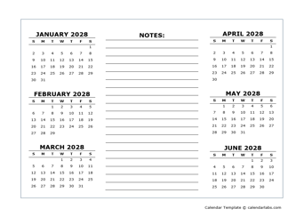 2 Page Yearly Calendar Template 2028