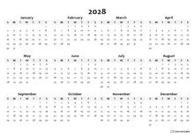 2028 Annual Blank Word Calendar Template