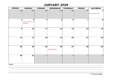 2028 Australia Monthly Calendar with Notes