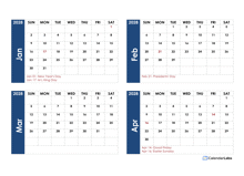 2028 Blank Four Month Calendar