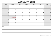 2028 Blank Calendar PDF