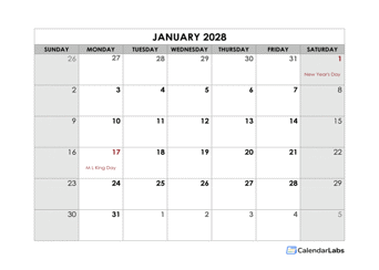 2028 Blank Monthly Calendar