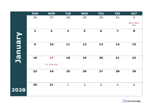 2028 Monthly Blank Calendar