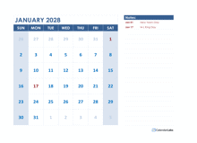 2028 Blank Printable Calendar