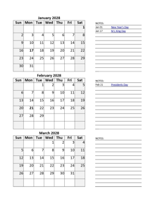 2028 Blank Printable Calendar