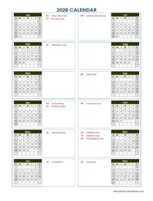 2028 Blank Yearly Calendar Template Vertical Design