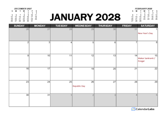 2028 Calendar Planner India Excel