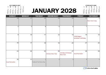2028 Calendar Planner Malaysia Excel