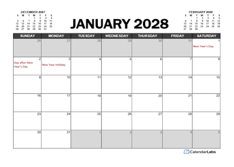 2028 Calendar Planner New Zealand Excel