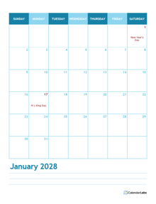 2028 Months Calendar Template