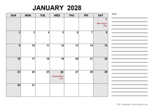 2028 Calendar with Indonesia Holidays PDF