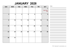 2028 Calendar with Ireland Holidays PDF