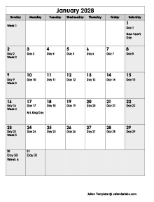 2028 Calendar With Julian Dates