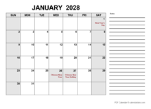 2028 Calendar with Singapore Holidays PDF