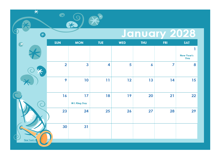 2028 Calendar Template In Colorful Design