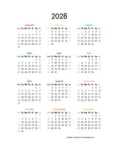 2028 Colorful Yearly Excel Calendar