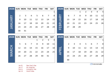2028 Excel 4 Month Calendar Template