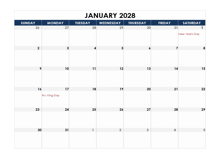 2028 Excel Calendar Spreadsheet Template