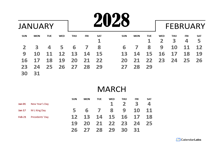2028 Excel Quarterly Calendar Template