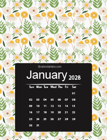2028 Floral Printable Pattern Calendar