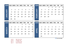 2028 Four Month Calendar with Ireland Holidays