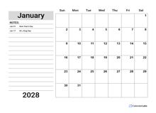 2028 Google Docs Planner With Holidays
