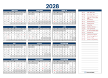 2028 Hong Kong Annual Calendar with Holidays