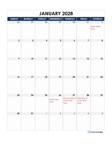 2028 Hong Kong Calendar Spreadsheet Template