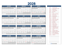 2028 India Annual Calendar with Holidays