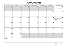 2028 India Monthly Calendar with Notes