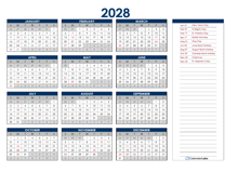 2028 Ireland Annual Calendar with Holidays