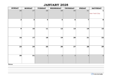 2028 Ireland Monthly Calendar with Notes