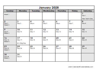 2028 Julian Calendar