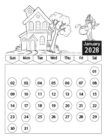 2028 Kids Cartoon Character Coloring Calendar