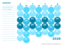 2028 Monthly Colorful Calendar For Kindergarten