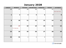 2028 Monthly Calendar With Daily Notes