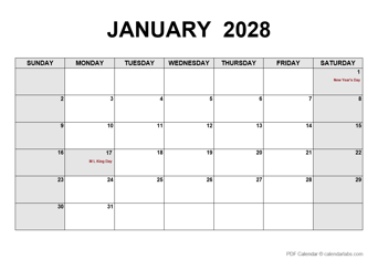2028 Monthly Calendar PDF