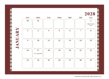 2028 Calendar Template Large Boxes With Notes