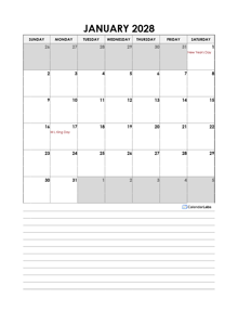 2028 Monthly Excel Template Calendar