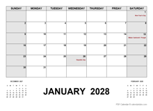 2028 Monthly Planner with India Holidays