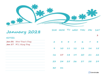 2028 Word Calendar Template For Kindergarten