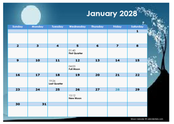 2028 Moon Calendar Universal Time