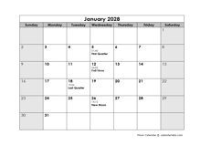 2028 Moon Phases Calendar With Days