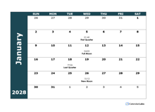 2028 Moon Cycle Calendar Template