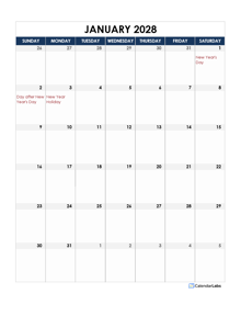 2028 New Zealand Calendar Spreadsheet Template