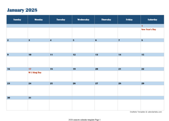 2028 OneNote Calendar Template