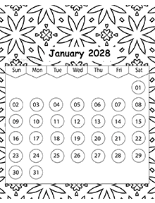 2028 Pattern Coloring Calendar Printable