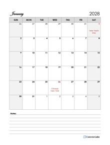 2028 Philippines Calendar Template Large Boxes