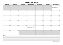 2028 Philippines Monthly Calendar with Notes