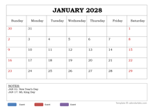 2028 Powerpoint Calendar Template